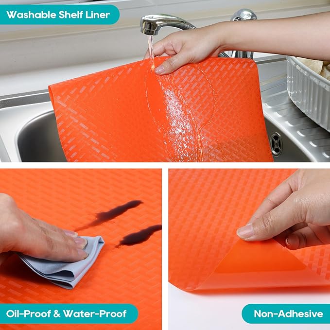 StaHom Shelf Liners for Kitchen Cabinets, Waterproof and Oil-Proof Kitchen Cupboard Liner, Refrigerator Liners and Plastic Drawer Mats EVA Non Adhesive Shelves, Fridge - Red 11.8 x 118 Inches