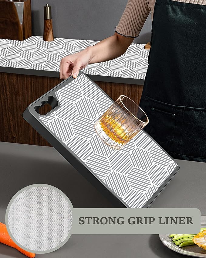 Shelf Liner Drawer Liner for Kitchen Cabinet Non-Adhesive Cabinet Liners Thickened Slip Resistant Waterproof Shelf Paper Protect Cupboard Dresser Shelves, Gray Hexagonal Geometric Stripe 11.8In x 10FT