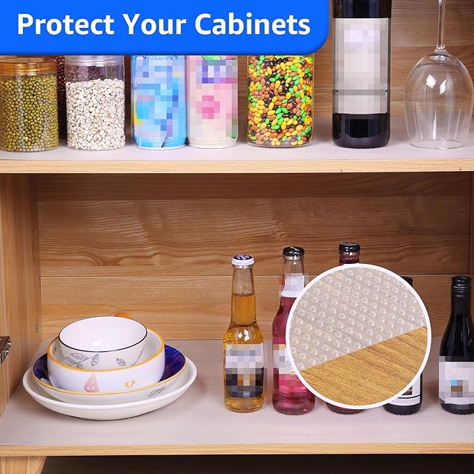 PABUSIOR Clear Shelf Liners for Cabinets: 15 Inch Wide Easy to Cut Non-Adhesive Kitchen Drawer Liner - Waterproof Cupboard Protect Mat for Refrigerator 15×120 Inch