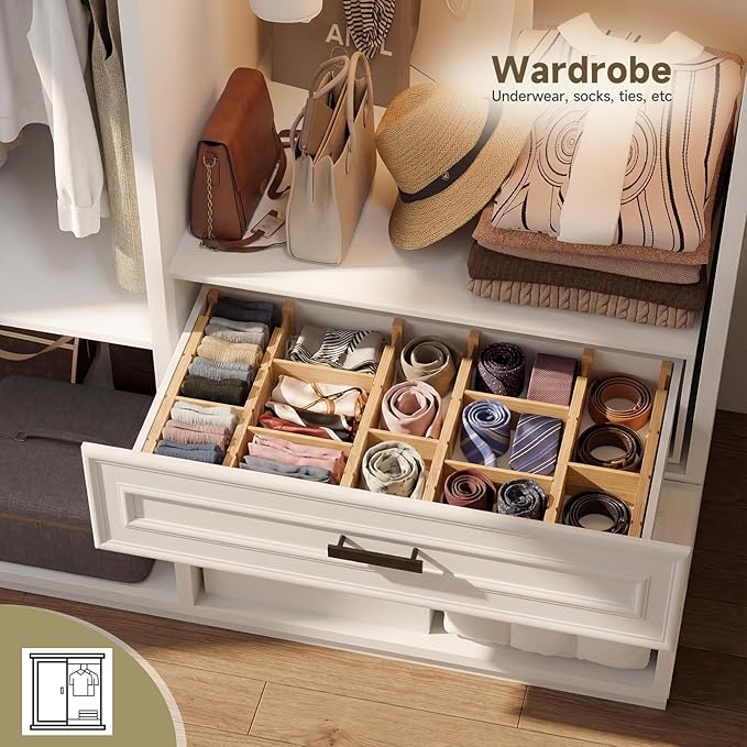 Kitchen Drawer Organizer, Expandable Bamboo Drawer Divider, Include 8 Dividers, 8 Small Inserts and 8 Medium Inserts for Home, Office, Dressers (Short-8 Dividers)