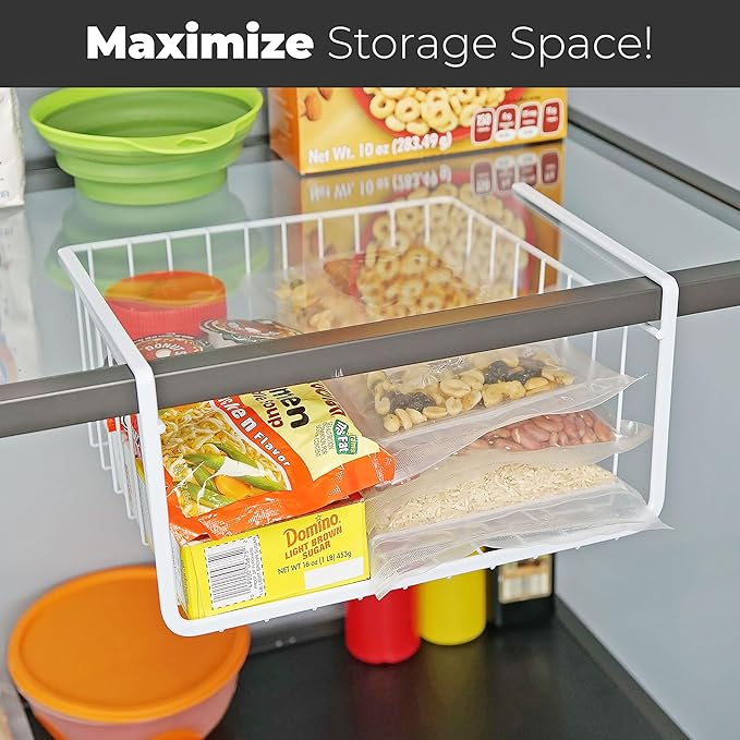 Southern Homewares White Wire Under Shelf Storage Basket Set - Piece Under Cabinet Hanging Storage for Kitchen, Pantry, Organization, Pack of 2