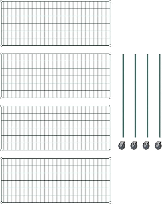 Commercial NSF Listed Green Epoxy Mobile Wire Shelving Kit 30" x 72" x 60", with 4 Shelves Perfect for Warehouse, Walk-in Refrigerator, Freezer, Grocery Store, Restaurant, Dishroom