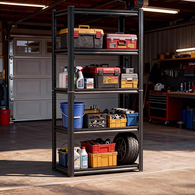 Metal Garage Shelving Unit, Heavy Duty 5-Tier Adjustable Storage Rack, Steel Shelving,2000 lbs Capacity, Industrial Shelves for Heavy Tools and Equipment (5-Tier 71" H x 32" W x 14" D)