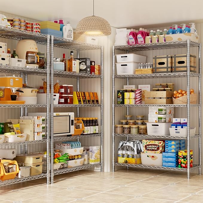 MODCART Storage Shelves, 4 PCS 36" L x 14" W x 72" H Heavy Duty Garage Wire Shelving Unit Loads 1750LBS, 5-Tier Adjustable Metal Industrial Utility Shelf Rack for Kitchen, Laundry Room, Basement