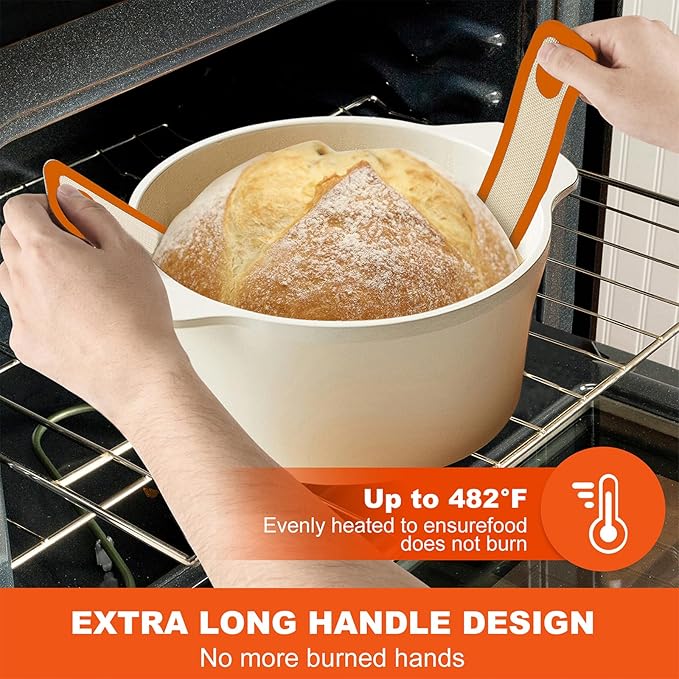 Silicone Bread Sling Dutch Oven Liner, Non-Stick & Easy Clean Reusable Oval and Round Silicone Bread Baking Mat with Long Handles, Easy to Transfer Sourdough Bread - 2 Orange Set