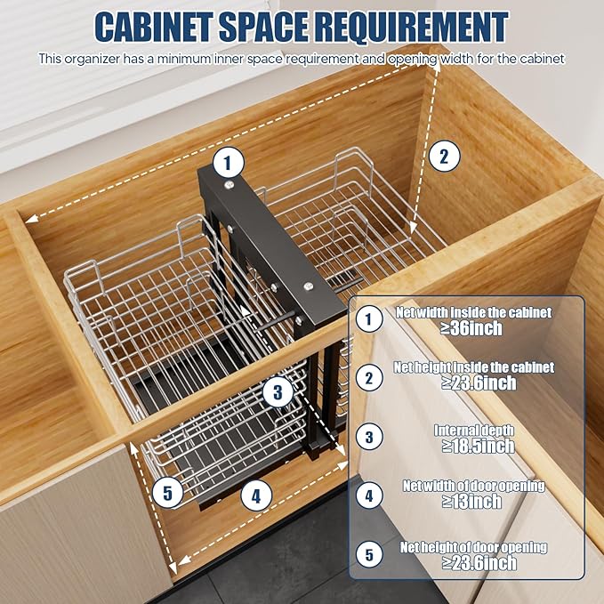 forimo 36" Blind Corner Pull Out Organizer,2 Tier 4 Shelf Kitchen Cabinet Organizer, Chrome Carbon Steel Storage Basket, Left Open & Right Open Compatible,for Blind Corner Kitchen or Bathroom Cabinet