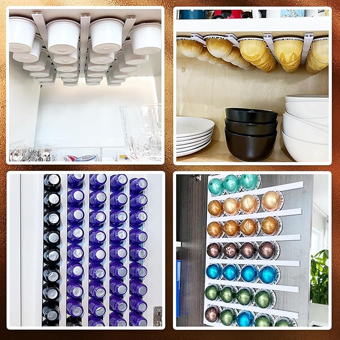 K Cup Holder Self-Adhesive Wall Mount - 12 Pod Coffee Organizer for Suitable for a Variety of Scenarios and a Variety of Brand Space-Saving Countertop or Cabinet Storage - White (12-Pack)