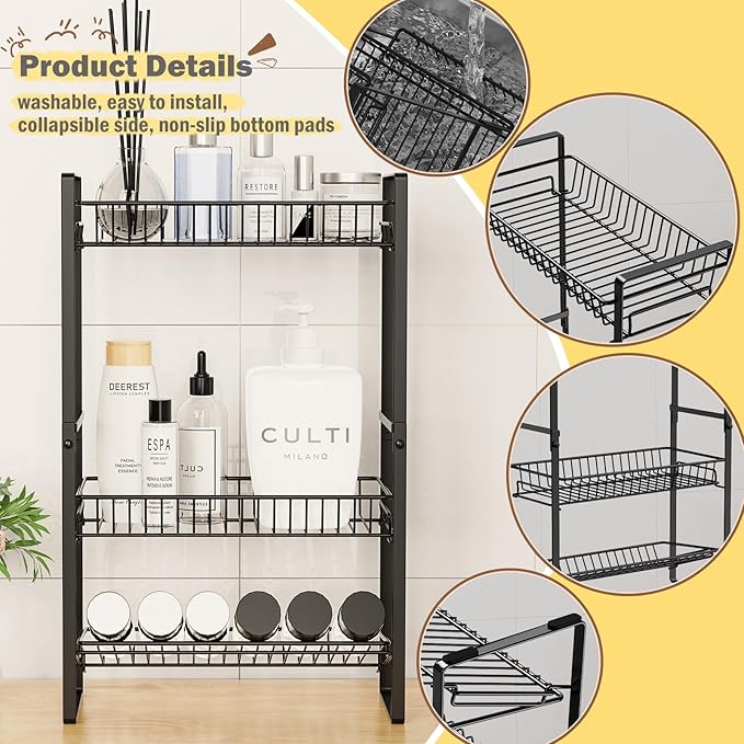 Spice Rack Countertop 3 Tier Narrow Slim Seasoning Storage Rack Metal Spice Shelf Stand Skincare Organiser for Bathroom Counter