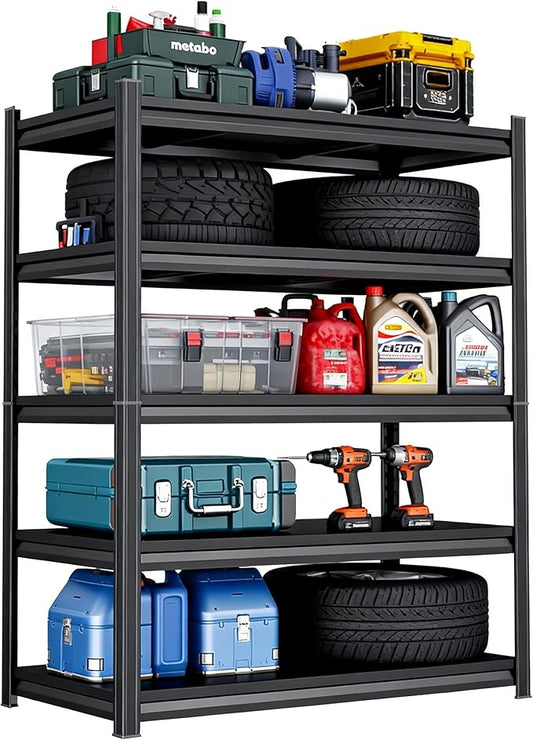 Metal Garage Shelving Unit, Heavy Duty 5-Tier Adjustable Storage Rack, Steel Shelving,3000 lbs Capacity, Industrial Shelves for Heavy Tools and Equipment (5-Tier 77.4" H × 39.4" W × 17.7" D)