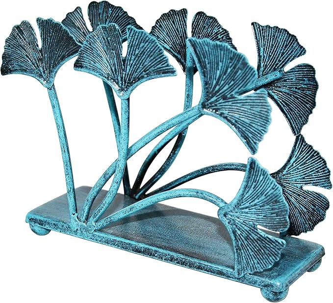 OwlGift Modern Ginkgo Leaves Design Napkin Holder for Tables, Metal Paper Napkin Storage for Kitchen, Stylish Paper Towel Dispenser, Mail Letter Sorter Rack, Document File Organizer – Turquoise