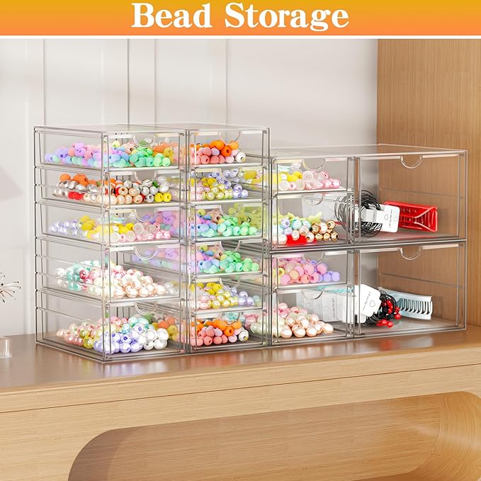 Makeup Organizer with 3 Drawers, Acrylic Organizer, Desk Organizers and Accessories, Dustproof Storage Drawers for Office Art Craft Supplies