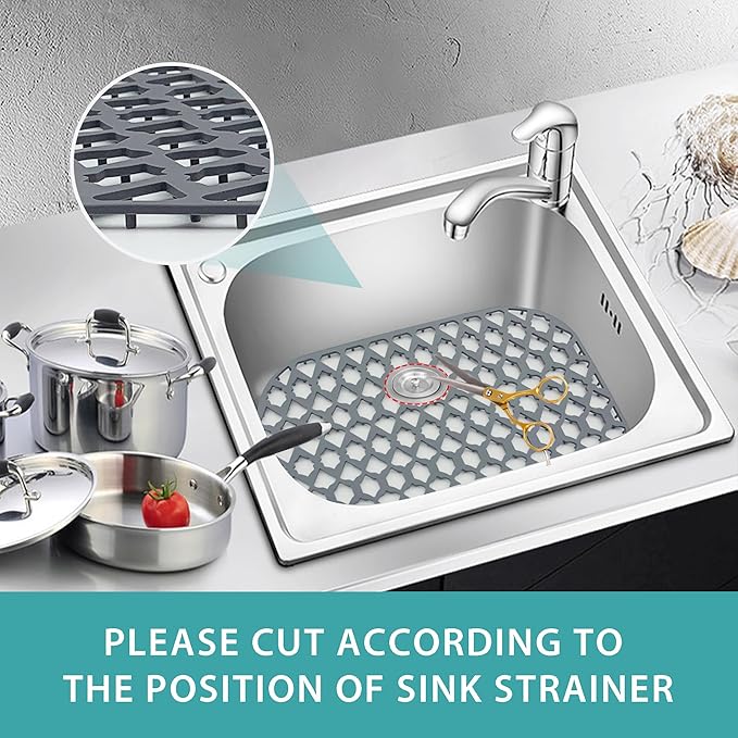 SAMSIER Sink Protectors for Kitchen Sink, Kitchen Sink Accessory - Silicone Mats Grid for Stainless Steel Strainer Bottom of Farmhouse Porcelain sinks (16.7”x12.5”)