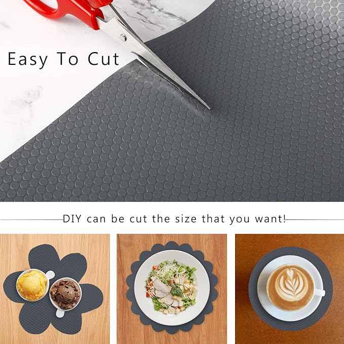 HooTown Shelf Liner Kitchen Cabinet Drawer Mats 11.8 Inch Wide x 32.8 Feet Long, Non Adhesive EVA Plastic Washable Waterproof Pad Protectors for Pantry Closet, Cupboard, Grey
