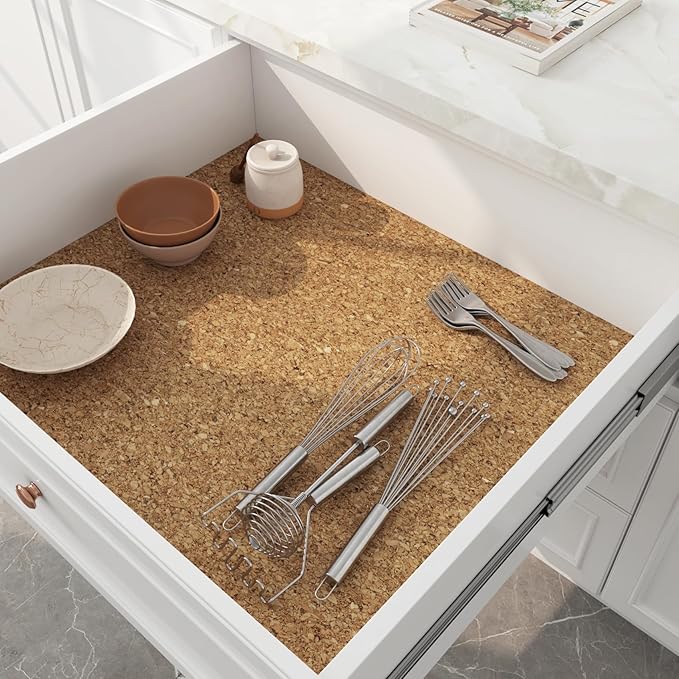 LaCheery Multi-Purpose Cork Roll with Adhesive Backing Natural Cork Shelf Liner 79x12 Inch 1.5mm Thick Small Sheet Mat for Wall Kitchen Cabinets Drawer Liners DIY Crafts Bulletin Board Roll Home Decor
