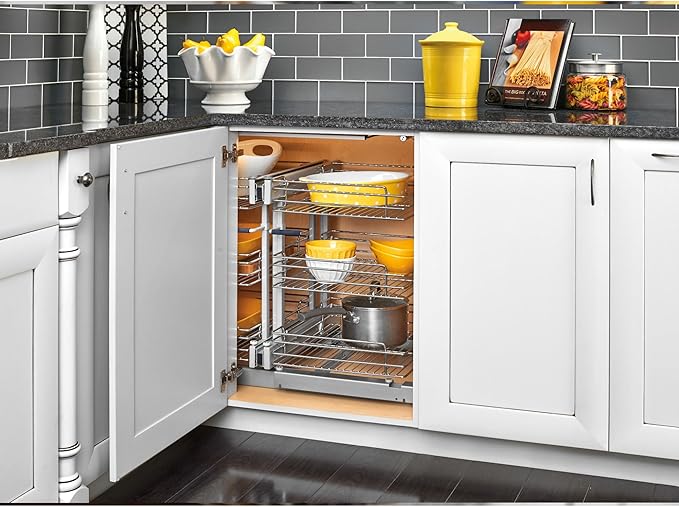 Rev-A-Shelf 3 Tier Pullout Shelf Organizer for Blind Corner Kitchen/Bathroom Cabinets with Soft-Close, 45" Adjustable Shelves, Chrome, 5PSP3-15SC-CR