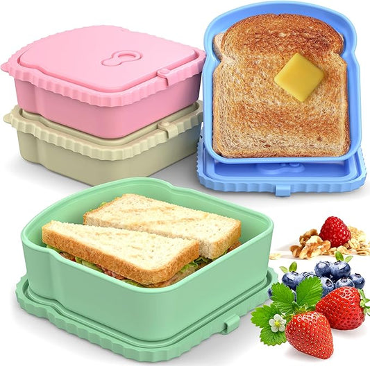 4 Pack Sandwich Containers, Reusable Snack Containers & Sandwich Box for Breakfast, Leak-Proof Lunch Containers Sandwich Bags for Picnic, Office, Travel