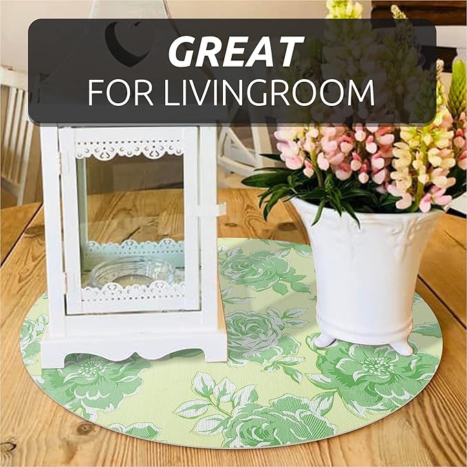 FIFTY FEET 18X96 Inch Shelf Liner for Kitchen Cabinets, PVC Drawer Liner for Dresser Non-Slip Bathroom, Non-Adhesive Cabinet Liner Washable (Green Flower)(3 Roll)