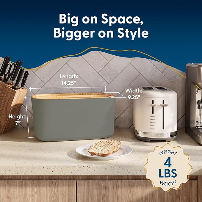 Sonder Los Angeles Union Large Bread Box | Fits Full Sourdough Loaves and More | Breadbox with Cutting Board | Homemade Bread Bin Storage Container | 14.25x9.25x7 in | Charcoal