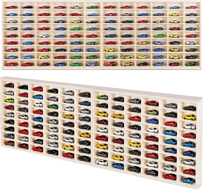 1:64 Model Car Wooden Display Case,108 Grids,Storage Display Shelf,for 1/64 Scale Toy Cars,Wall Mount ,Model car Display Organizer,Collapsible Toy Car Storage(Only One Case)