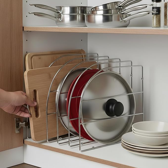 HOLDN’ STORAGE Cabinet Shelf Dividers for Kitchen Organization - Metal Screw-Mounted Shelf Dividers for Wood Cabinets & Shelves - 6 Pack