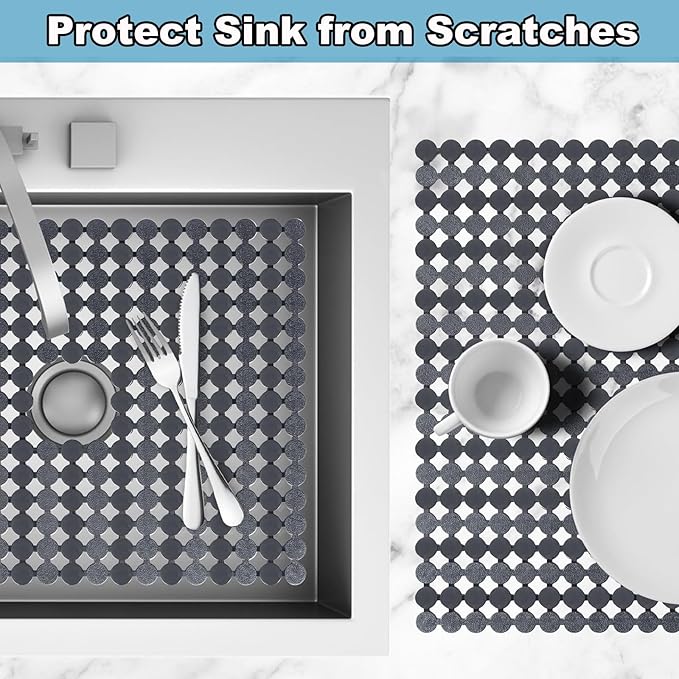 Kitchen Sink Mat for Stainless Steel/Ceramic Sinks,2 Pack Dish Sink Mats for Kitchen Sink with Scissors, Fast Draining,Easy to Clean,DIY Cut,15.7 X 11.8 Inch(Grey)