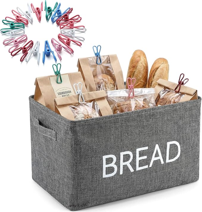 17 Pcs Bread Basket Sets, Bread Storage Bin for Pantry Shelves with 16 Pcs 2 Inch Chip Clips, Kitchen Basket Organizer for Home, Chips, Popcorn, Candy, Pretzels