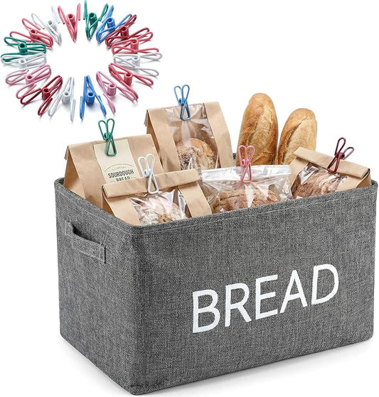 17 Pcs Bread Basket Sets, Bread Storage Bin for Pantry Shelves with 16 Pcs 2 Inch Chip Clips, Kitchen Basket Organizer for Home, Chips, Popcorn, Candy, Pretzels