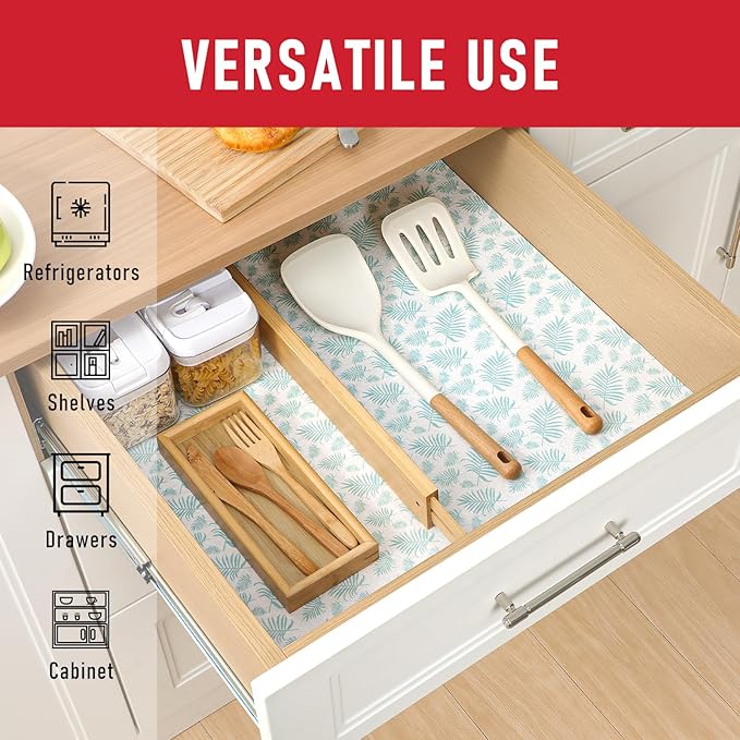 Cooyes Drawer and Shelf Liner for Kitchen Cabinets, Cloth Material, Non Slip Refrigerator Liners Washable, Fridge Mats for Glass Shelves and Bins, 6 Pack, 12" × 24"