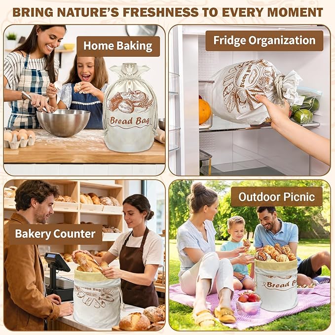 Large Cotton Beeswax Bread Bags for Sourdough with Drawstring Closure (1 Pack) Reusable Bread Storage Bags Keep Loaves Fresh, Freezer-Safe, baking container for gifting (Cylinder Design)