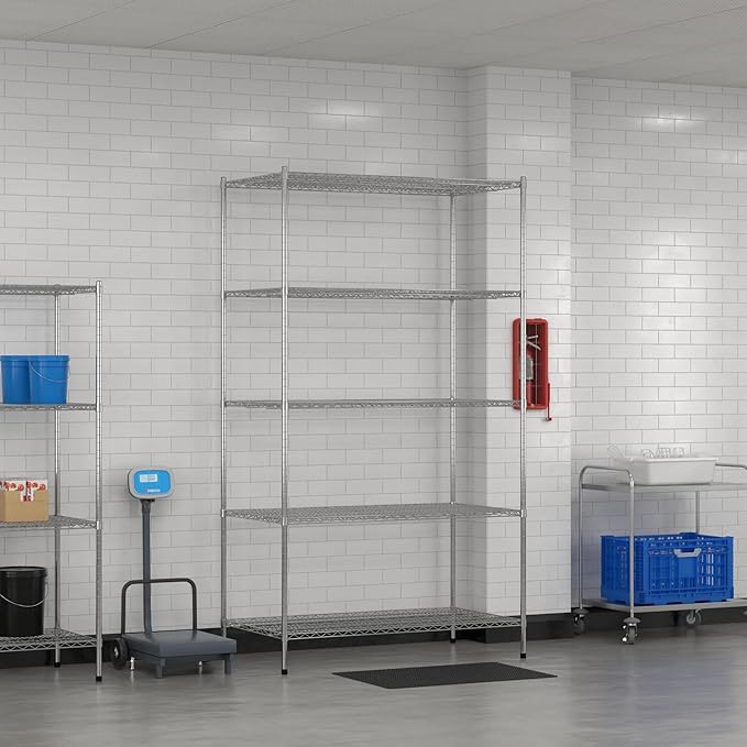 Commercial NSF Listed Chrome Stationary Wire Shelving Kit 30" x 54" x 96", with 5 Shelves Perfect for Warehouse, Walk-in Refrigerator, Freezer, Grocery Store, Restaurant, Dishroom