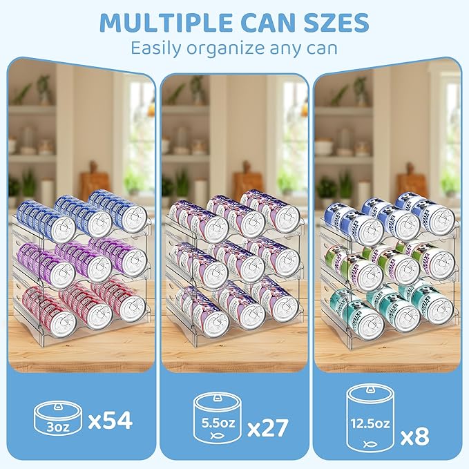 Cat Food Can Organizer, 3 Layer Clear Acrylic Cat Food Storage Rack Holds 54 Cans, Includes Pet Can Spoon & Silicone Can Cover, Canned Food Organizer for Countertop Kitchen Cabinet
