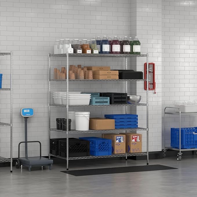 Commercial NSF Listed Chrome Stationary Wire Shelving Kit 30" x 60" x 74", with 5 Shelves Perfect for Warehouse, Walk-in Refrigerator, Freezer, Grocery Store, Restaurant, Dishroom