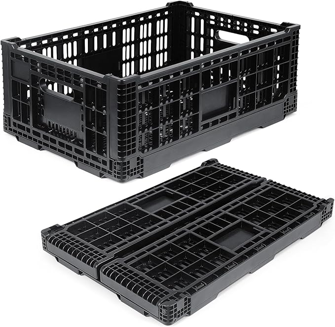Shineyaplus Collapsible Milk Crate, 1 pck 52L(13GAL) Stackable Storage Bins, Heavy Duty Storage Crates, Plastic Crates for Grocery, Warehouse Organization - Extra Large, Holds 130 lbs Per Bin