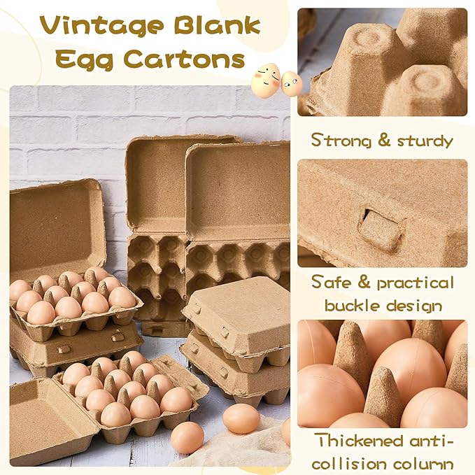 Rtteri 200 Pcs Egg Cartons Bulk 3x4 Style Egg Storage Containers Holder for Fresh Duck Quail Storage Kitchen Family Farmhouse (Natural Color)