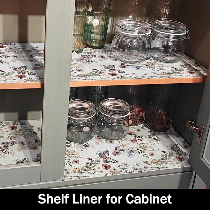 Amiitay Floral Shelf Liners Non Adhesive and Strong Non-Slip Shelf and Drawer Liners for Kitchen Cabinet Wire Fridge, Waterproof Shelf Drawer Liner,Easy to Clean,12IN x 10FT