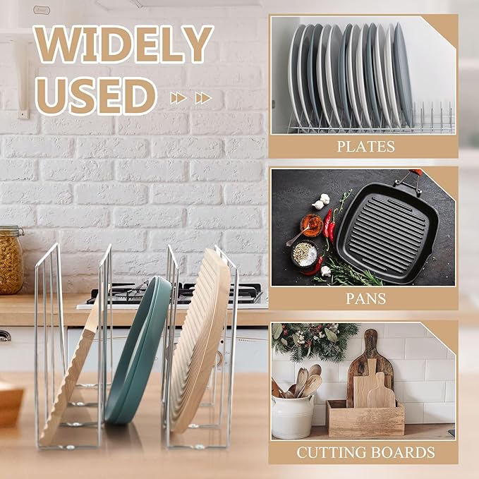 Blulu U Shaped Cookie Sheet Organizer for Cabinet Baking Sheet Organizer Kitchen Cabinet Dividers Vertical Chrome Pan Rack Storage Wires Tray Dividers Face Opening of 3.5"(Silver,1 Pcs)
