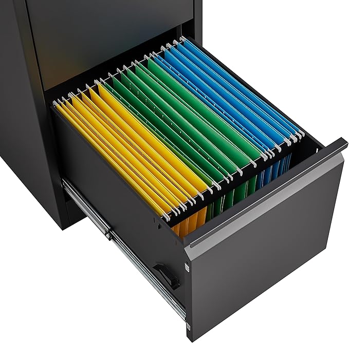 4 Drawer File Cabinet with Lock, Vertical Filing Cabinet for Home Office Garage, Metal Lockers Steel Lockable Drawer Storage Organizer for Letter Size/a4/Legal Files Black