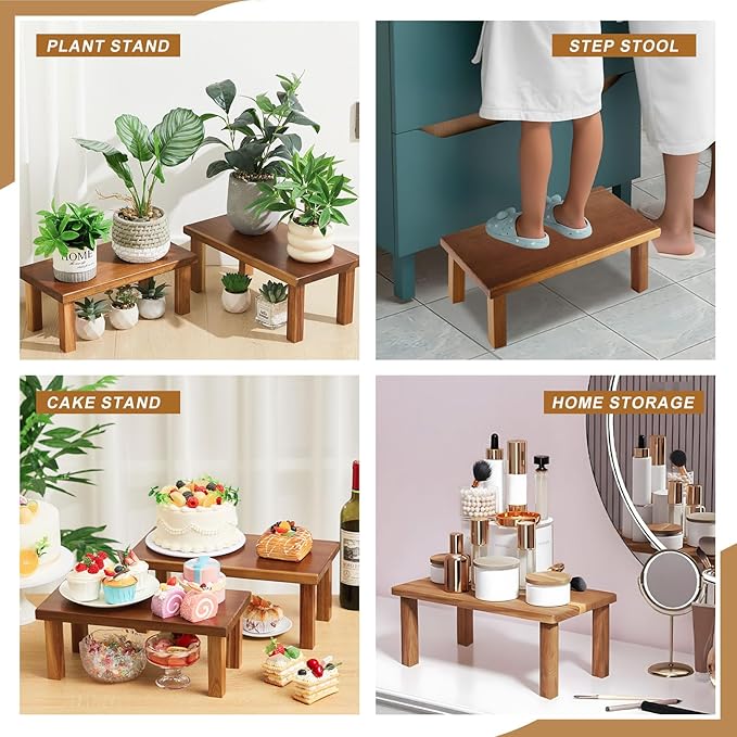 2 Pcs Extra Large 15 Inches Acacia Wooden Riser Wooden Countertop Organizer Display Shelf for Top of Desk Home Office Bathroom Coffee Table Display Stand