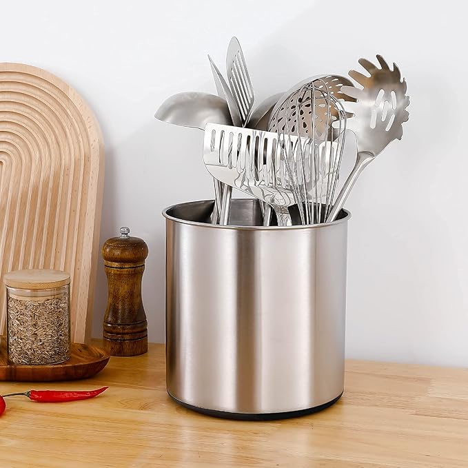 OKT Kitchen Utensil Holder,7.2″Large Stainless Steel Utensil Crock with Non Slip sillicone Bottom Design