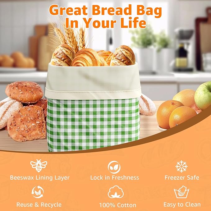 Large Beeswax Bread Bags for Sourdough, 13"W x 17"H Reusable Cotton Material, Ideal for Sourdough Bread Storage to Keep Fresh Lock Moisture Bread Boxes (2 Pack)