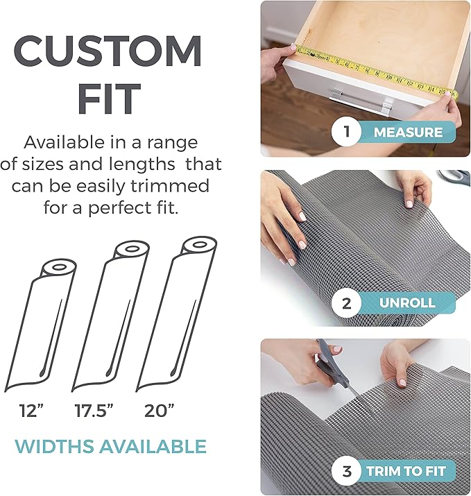 HOME GENIE Shelf Drawer and Cabinet Liner, Durable with Strong Grip, 20 in x 20 FT, Non Adhesive Liners Protect Kitchen Cabinets and Cupboard, Pantry, Bathroom Drawers and Shelves, Desks, Slate Gray