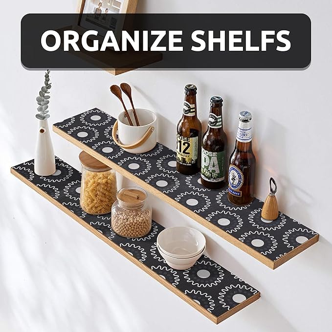 12X120 Inch Shelf Liner for Kitchen Cabinets, PVC Drawer Liner for Dresser Non-Slip Bathroom, Non-Adhesive Cabinet Liner Washable (Black Circle)(1 Roll)
