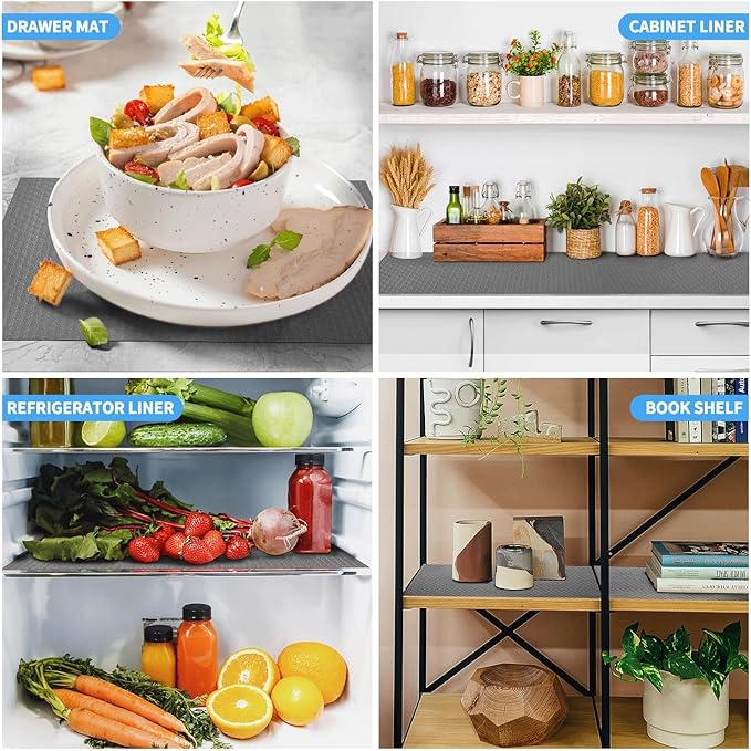 Bloss Plastic Shelf/Drawer Liner with Tools, Non Adhesive Shelf Liner for Cabinets, Storage, Kitchen, Desks, Decor Cupboard Liner, Refrigerator Shelf Liners(Grey, 17.7"×59")