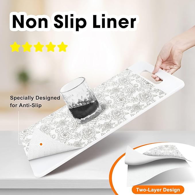 Gopas Drawer and Shelf Liners for Kitchen Cabinets Non-Adhesive Cabinet Liners Strong Grip Non Slip Waterproof Contact Paper for Cabinets and Drawers Shelves Cupboard,Flower,12IN X 20FT