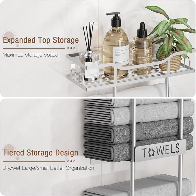 Towel Racks for Bathroom Wall Mounted Towel Storage Organizer Wall Towel Rack for Rolled Towels Silver
