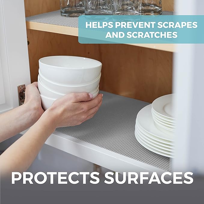 HOME GENIE Shelf Drawer and Cabinet Liner, Durable with Strong Grip, 12 in x 20 FT, Non Adhesive Liners Protect Kitchen Cabinets and Cupboard, Pantry, Bathroom Drawers and Shelves, Desks, Soft Gray