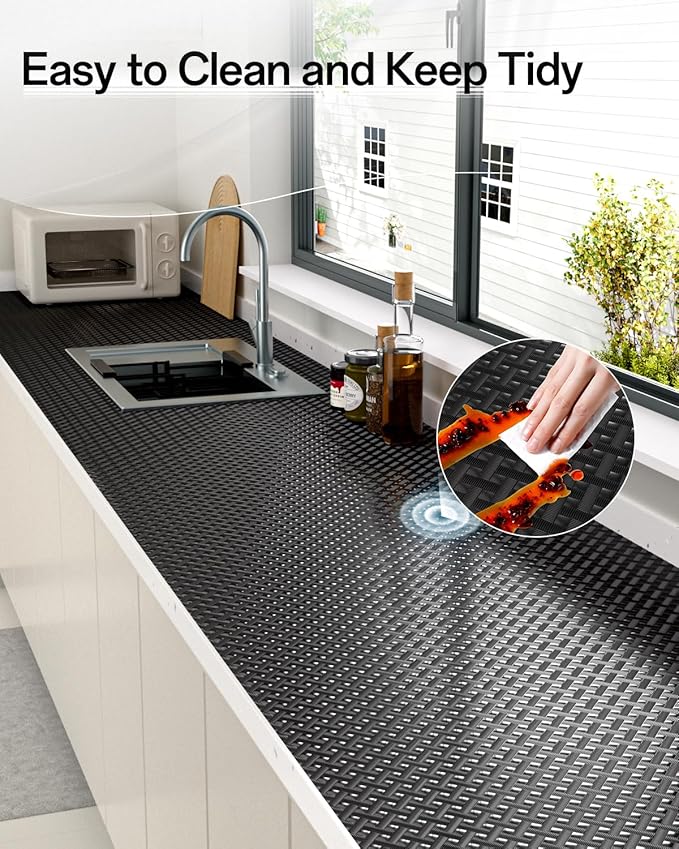 Shelf and Drawer Liner for Kitchen Cabinet, Non-Adhesive 24in x 360in Waterproof Contact Paper Refrigerator Liners Thickened Durable EVA Material Non Slip Mat for Dresser Cupboard Pantry Protector