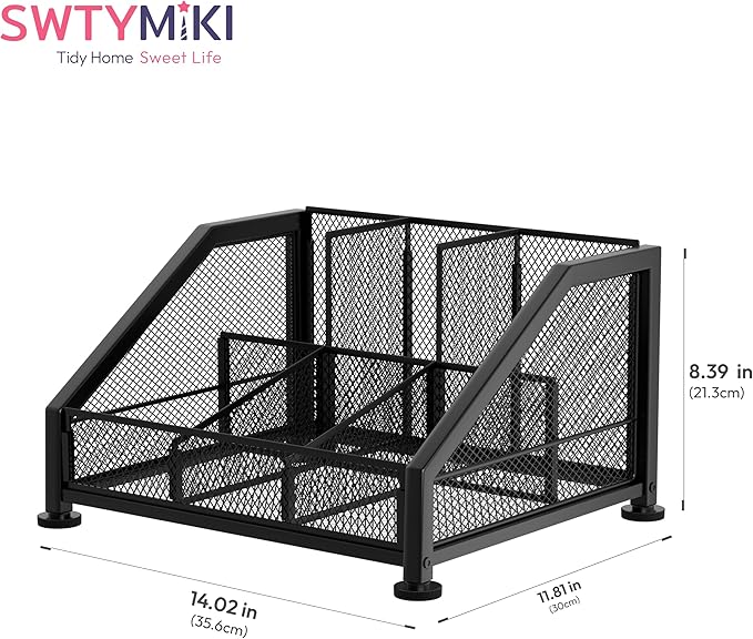 SWTYMIKI Coffee Bar Organizer for Countertop – Space-Saving Kcup Organizer with Tiered Shelves, Countertop Coffee Station for Pods, Sugar, Syrup, Cups, Stirrers, Mesh Condiment Storage