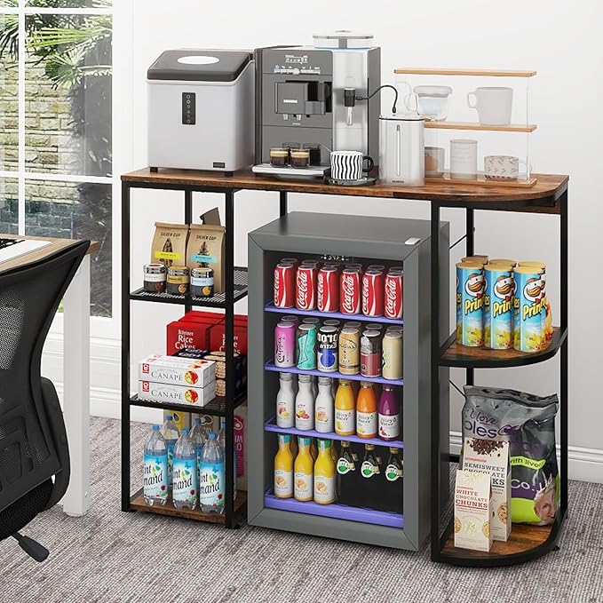 PUNCIA Mini Fridge Cabinet with Power Outlet – Coffee Bar Cabinet with Refrigerator Space and Storage Shelf Beverage Wine Cooler Stand Microwave Oven Rack for Dorm Apartment or Dorm Use