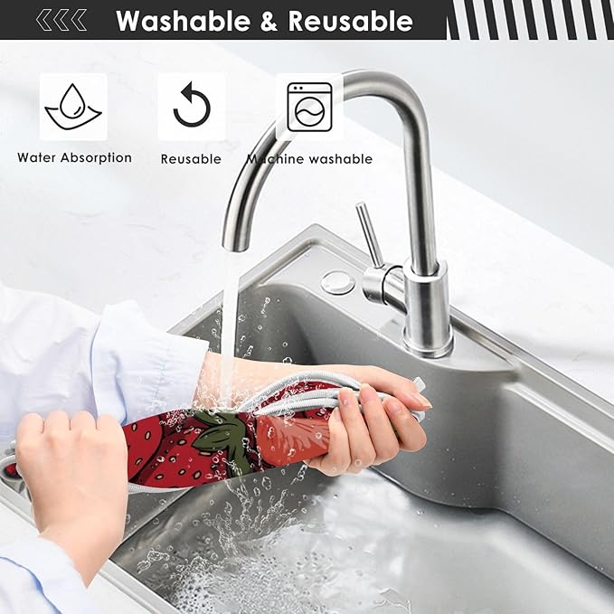 2 PCS Kitchen Sink Splash Guard 14.9 Inch Faucet Mat for Kitchen Sink Bathroom Sink Faucet Absorbing Drip Drain Mat Pad Microfiber Soft Washable Pink and Red Strawberry Flowers